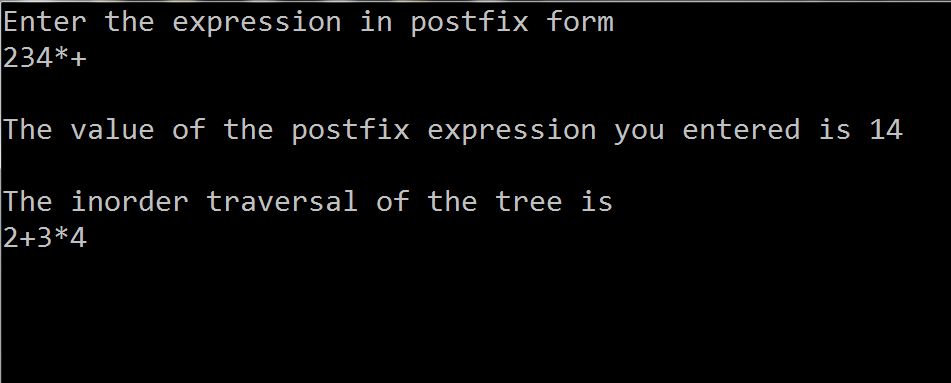 C code to implement Postfix Expression Tree