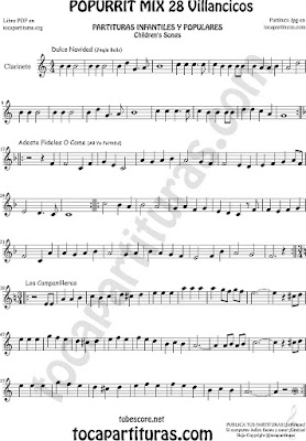  Clarinete Partituras Dulce Navidad, Adeste Fideles y Los Campanilleos VillancicoPopurrí Mix 2 Sheet Music for Clarinet Music Score