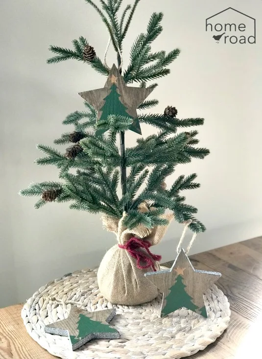 Christmas tree with wooden ornament