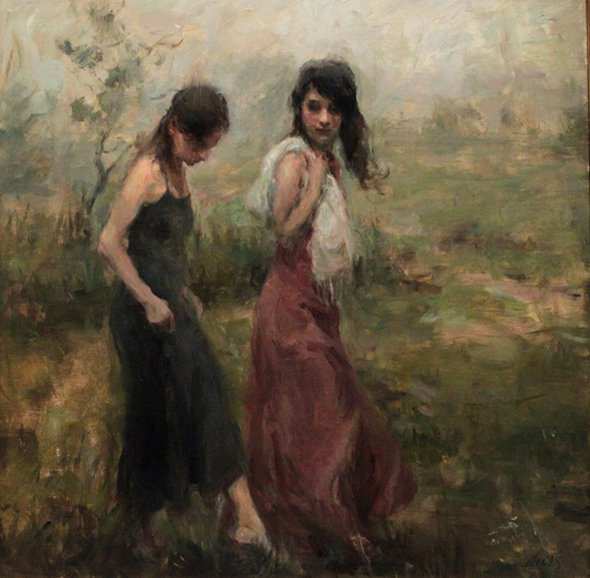 Ron Hicks arte pinturas estilo clássico impressionista romântico casais mulheres beleza doçura sensível emoção