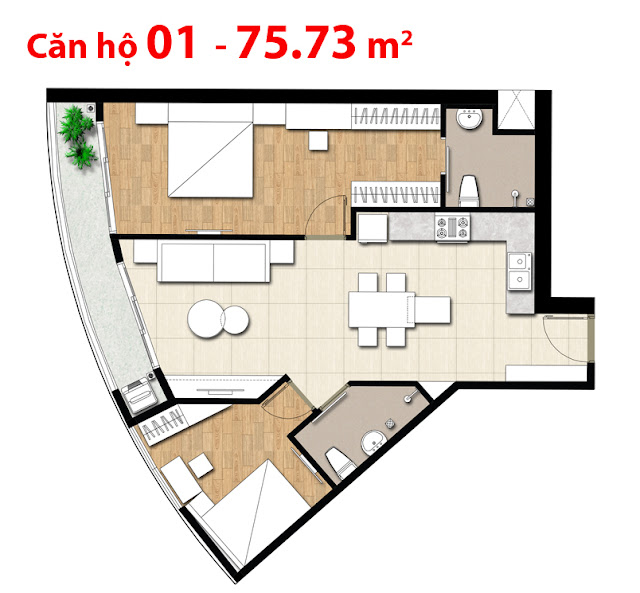 Thiết kế căn hộ Tulip Tower 01 - 75.73 m2