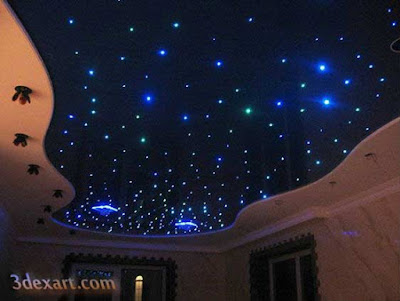 fiber optic star ceiling, starry sky stretch ceiling lighting ideas, glossy ceiling