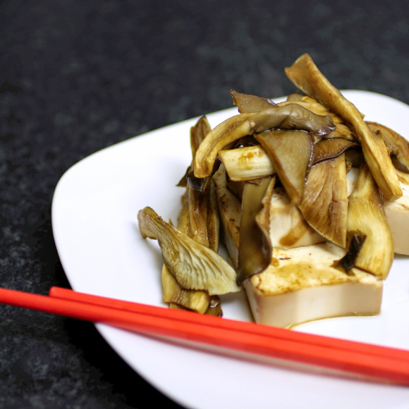 Home grown oyster mushrooms with griddled tofu.  I wanted the mushrooms to be the star of the dish so used a simple marinade for the tofu using soy sauce, miso paste and sesame oil.