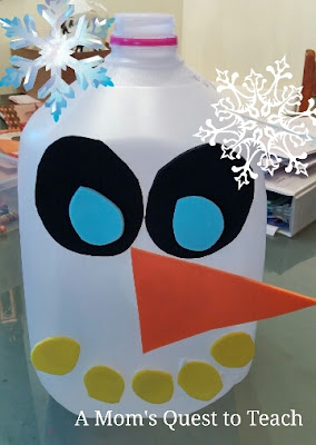 completed snowman milk jug