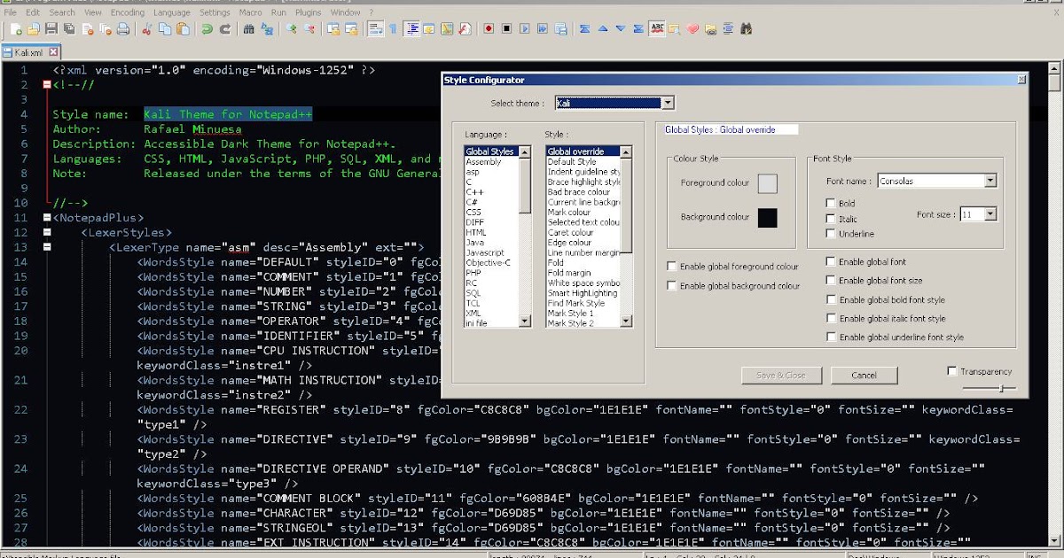  Development Kali Theme for Notepad++