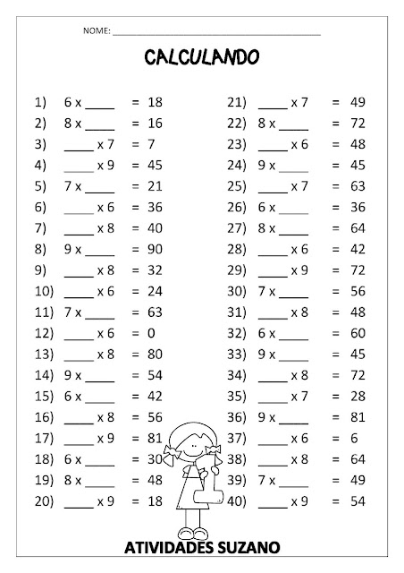 Resultado de imagen para ejercicio tablas de multiplicar para niÃ±os