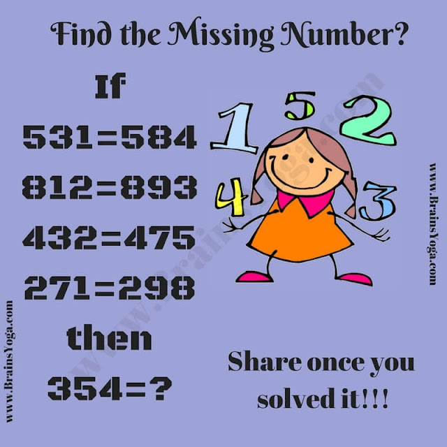 IF  531=584, 812=893, 432=475, 271=298 then 354=?. Can you solve this Number Game Question: Maths Logic Puzzle?