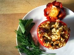 Stuffed Peppers with Rice Raisins and Pinenuts