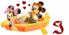 Alfabeto brillante de Mickey y Minnie paseando en lancha J. 