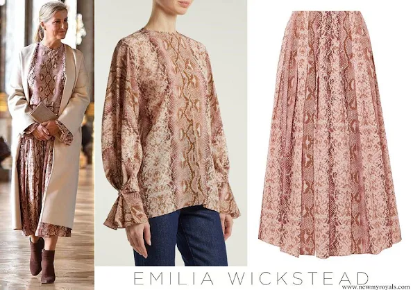 Countess of wessex wore Emilia Wickstead Dalia Python-print blouse and Richie Python-print skirt