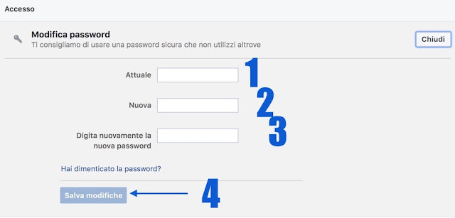 modifica password facebook da computer pc o mac tramite sito