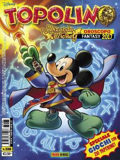 Topolino 3188 - 3 Gennaio 2017 | ISSN 1120-611X | CBR 215 dpi | Settimanale | Fumetti | Universo Disney
Topolino apparve in Italia il 30 marzo 1930, quando sul n.13 del settimanale torinese Illustrazione del Popolo, diretto da Lorenzo Gigli, fu pubblicata la prima striscia disegnata da Ub Iwerks e intitolata Le avventure di Topolino nella giungla. Due anni dopo si ha il primo libro illustrato italiano con le sue immagini: Sua Altezza Reale il Principe Codarello e, poco più tardi, il 31 dicembre 1932, esce il primo numero di Topolino in formato giornale, edito da Nerbini.
Sulla falsariga del celebre Corriere dei Piccoli, anche Topolino si presentava ai lettori con periodicità settimanale e si apriva con una breve storia in cui le didascalie sono scritte in rima e realizzata da Giove Toppi, che divenne quindi il primo autore Disney italiano. Sul settimanale della Nerbini, comunque, trovano spazio soprattutto le strisce e le tavole realizzate da Floyd Gottfredson. In queste storie vengono anche introdotte delle didascalie in rima, scritte dal primo direttore della rivista, Paolo Lorenzini (detto Collodi Nipote in quanto nipote di Carlo Collodi), e viene anche assegnato il nome definitivo alla spalla di Topolino, ovvero quel Pippo un po' lunatico e un po' svampito che sui libri della Salani veniva ancora chiamato Medoro.
Nerbini non si era assicurato correttamente i diritti di pubblicazione: quando aveva varato la sua rivista, infatti, si era rivolto al Consorzio Cinematografico E.I.A., il distributore dei cortometraggi di Topolino, quando in realtà i diritti per le riviste erano stati dati in mano al giornalista Guglielmo Emanuel dallo stesso Disney. Per cui, per un paio di numeri, la testata passò da Topolino a Topo Lino, per poi riprendere la nota testata con il n.7. Il Topolino Giornale era formato da otto pagine e non conteneva solo storie a fumetti Disney ma anche storie non-Disney che anzi erano di solito la maggioranza delle storie presenti in un numero.
Il numero 137 del Topolino Giornale, dell'11 agosto 1935, segna il passaggio di consegne da Nerbini alla Mondadori. Il fascismo, tuttavia, causò dei problemi al giornale. Dal 1938, il Min.Cul.Pop. (Ministero della Cultura Popolare) impone alla stampa di non editare più i protagonisti del fumetto popolare americano. Il solo Topolino è risparmiato, e così il suo logo e il suo personaggio possono continuare ad esistere nelle edicole italiane, ma in piena seconda guerra mondiale, a partire dal n.476 del 27 gennaio 1942, anche il settimanale è costretto a cedere alle restrizioni. Lo sostituisce Tuffolino, un ragazzetto dalle medesime caratteristiche fisiche, disegnato dal grande illustratore Pierlorenzo De Vita. Con la fine del fascismo, le avventure di Topolino poterono di nuovo essere pubblicate.
Alla fine degli anni quaranta, però, i giornali a fumetti che pubblicavano storie a puntate di non più di due tavole ad episodio erano irrimediabilmente in crisi, e così lo stesso Topolino, le cui vendite erano di gran lunga calate rispetto al periodo d'oro. Mondadori, però, non poteva rinunciare alla rivista da edicola per non perdere i ricchi diritti delle pubblicazioni da libreria, così decise un doloroso ma necessario cambio di formato e periodicità. Nel 1949 nasce così il periodico a fumetti Topolino formato libretto, all'inizio con cadenza mensile, quindi quindicinale e, infine, settimanale, fino a giungere a oggi al suo sessantesimo anniversario e con oltre 3000 numeri usciti, ricchi di storie tra le più famose, con autori da Carl Barks a Romano Scarpa, da Floyd Gottfredson a Giovan Battista Carpi e così via.