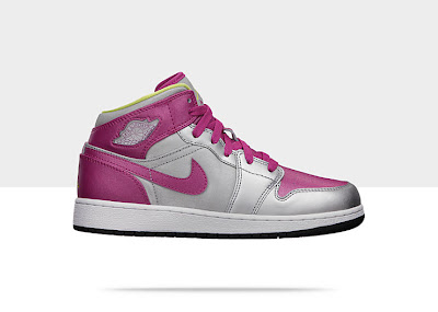 Air Jordan 1 Mid (3.5y-7y) Girls' Shoe Metallic Silver/Fusion Pink-Electric Yellow, Style - Color # 555112-037