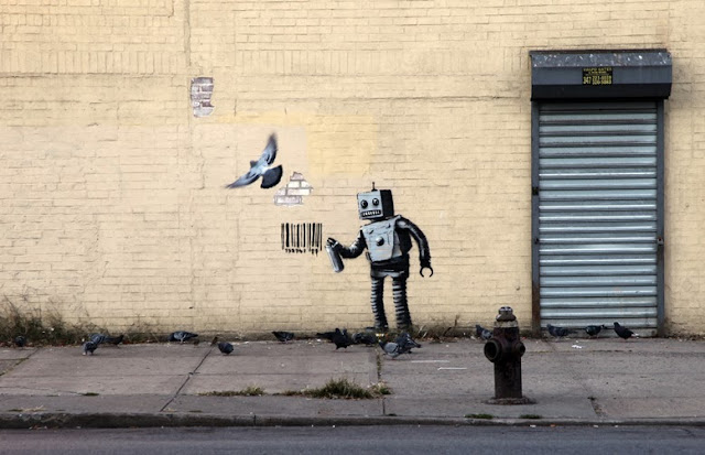 "Tagging Robot" New Street Art Piece By Banksy For Better Out Than In, New York City, Coney Island. 2