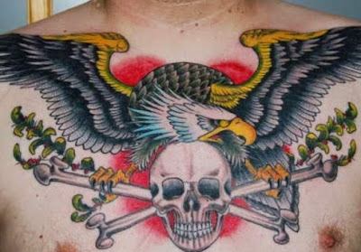 Combination of skull, and eagle tattoo designs for men in the chest. Boys like all these types of tattoos