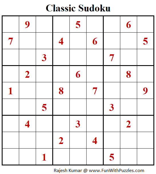 Classic Sudoku Puzzles (Fun With Sudoku #271)