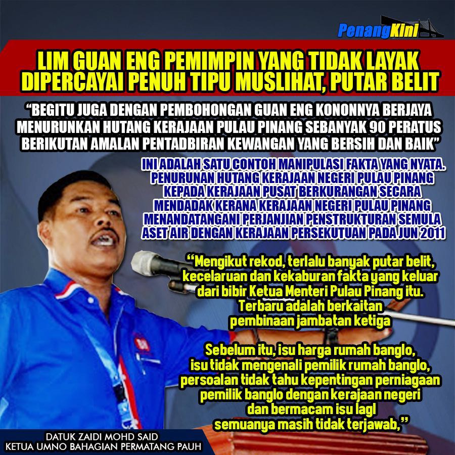 Penangkini Guan Eng Pemimpin Yang Tidak Layak Dipercayai Penuh Tipu Muslihat Putar Belit