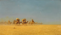 Camel Train in the Desert by Charles-Théodore Frère, 1855, oil on panel, 34 by 58 cm