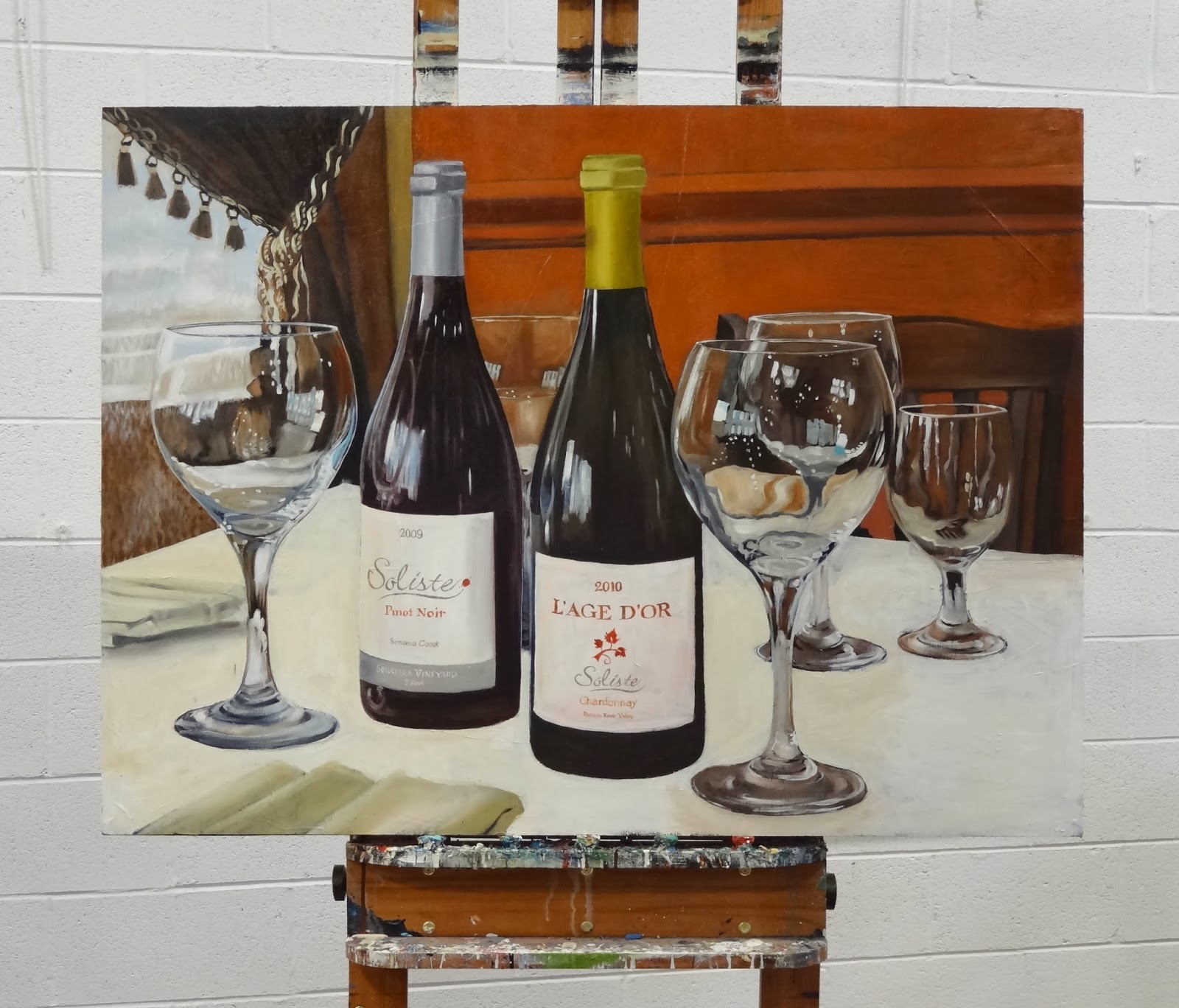 Nelligan Gallery "Soliste Wines", in progress, 36" x 48", oil on wood