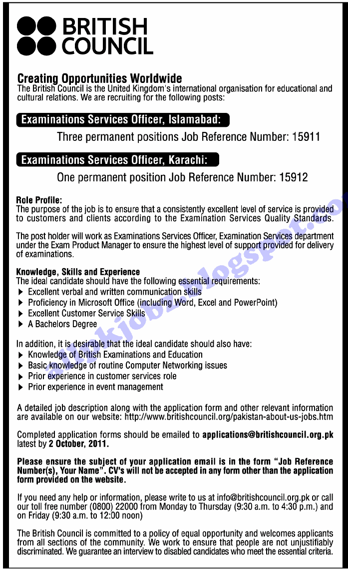Jobs in British Council Islamabad Jobs in Pakistan,Career in Pakistan