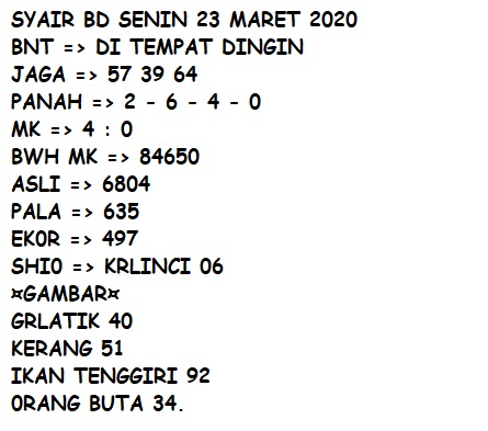 Syair Togel Singapore 23 Maret 2020 Tokosyair Com