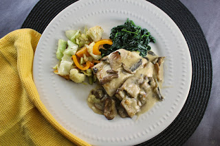 Baked Grouper with Mushroom Wine Sauce