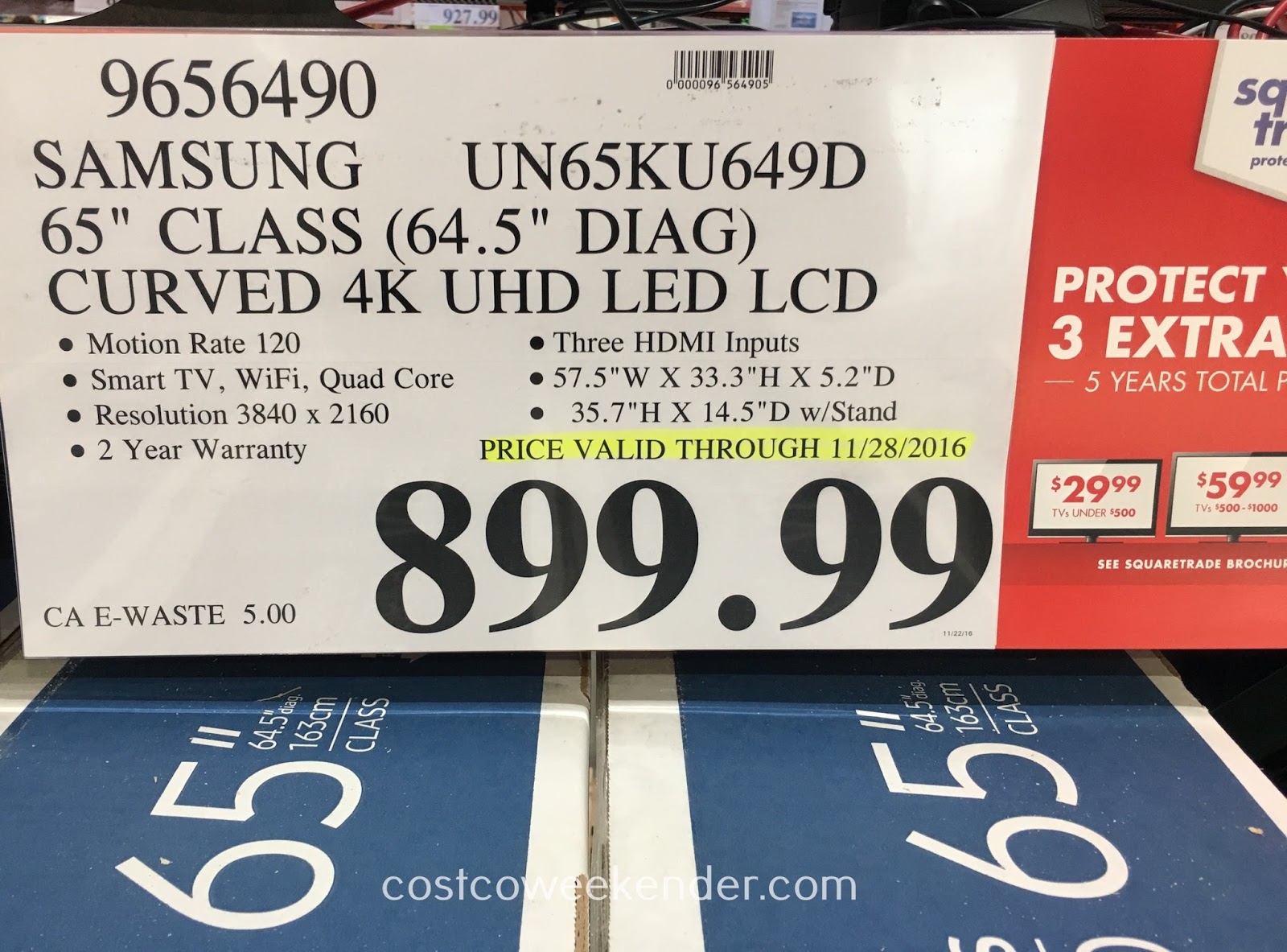 Samsung UN65KU649D 65" Curved 4K UHD LED LCD TV Costco Weekender