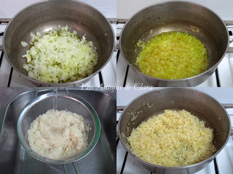 Preparación arroz con lentejas