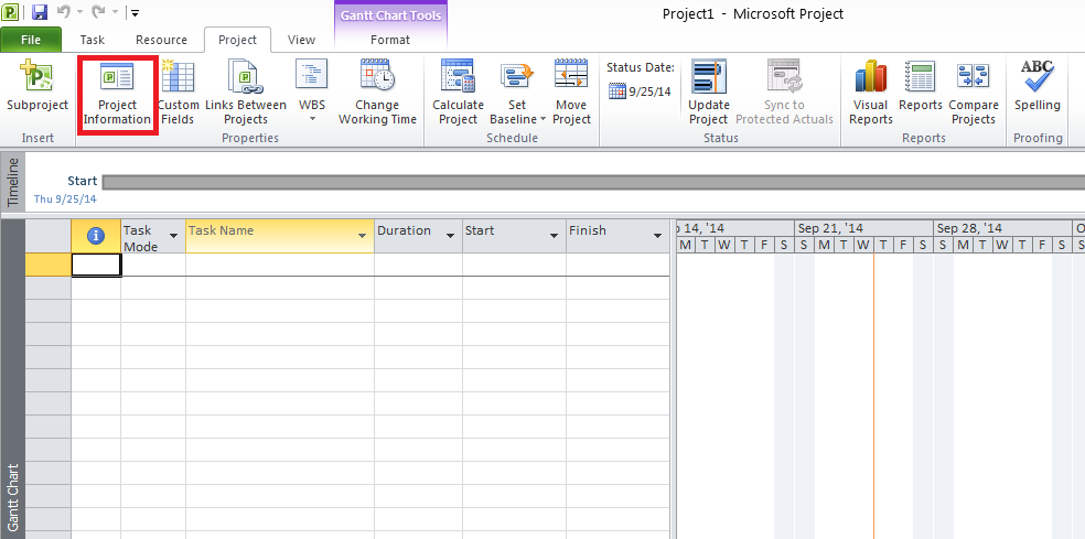 Setup project information – Maintain | Quick MS Project