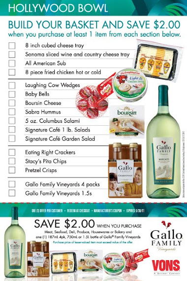 Gallo Family Vineyards /  VONS / Hollywood Bowl Shopping List Coupon