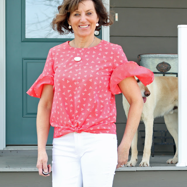 Simplicity 8601 top made from Style Maker Fabrics' shirting