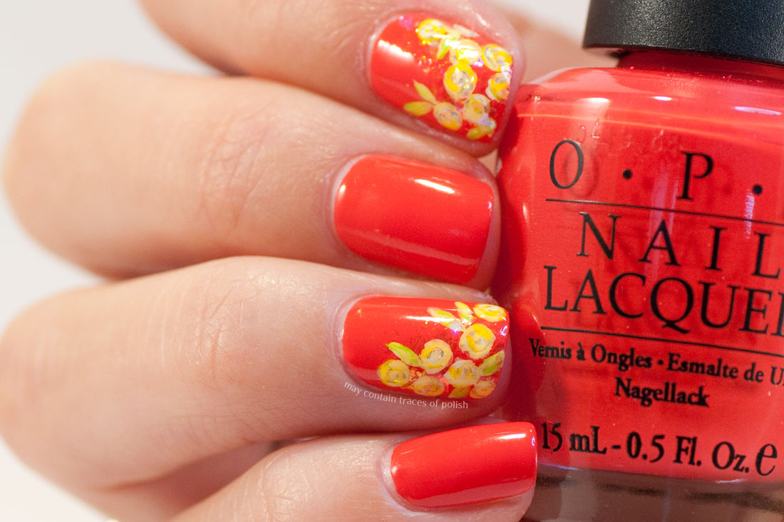 31 Day Challenge - Day 1, Red Nails with flowers