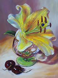 oriental oil painting lily glass fine munsch donna