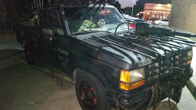 check out these creepy real-life zombie hunter photos! - Crazy Things I've seen in Dallas Texas -- Zombies Edition!  Zombie Squad Truck photos via Devastate Boredom