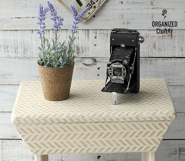 Upcycling A Stool With Paint And A Herringbone Stencil #herringbone #dixiebellepaint #stencil #upcycle