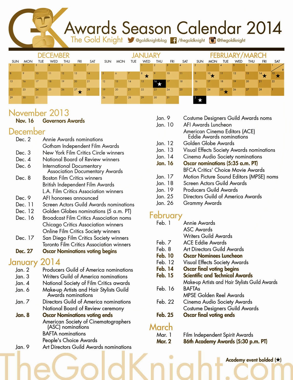 to the 2014 Awards Season; download our printable calendar PDF