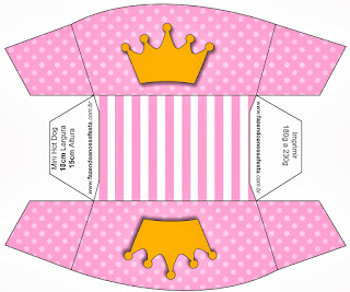 Corona Dorada en Fondo Rosa con Lunares y Rayas: Cajas para Descargar Gratis.