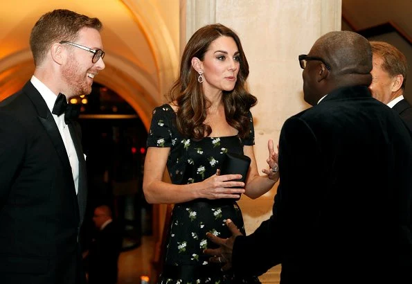 Kate Middleton wore Alexander McQueen dress, Jimmy Choo pumps, Kiki McDonough earrings, Prada clutch