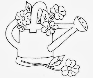 desenho de regador com flores para pintar
