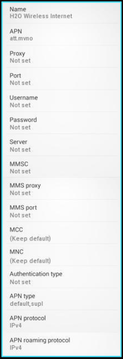New H2O APN Settings android