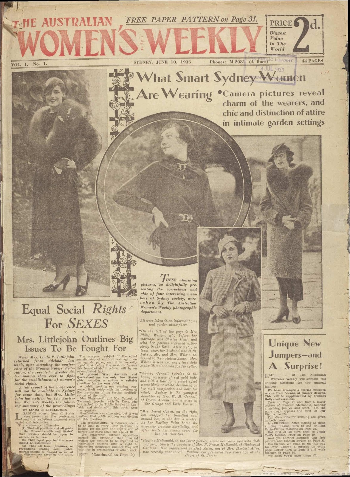 Kitten Vintage The Australian Womens Weekly Launched June 1933