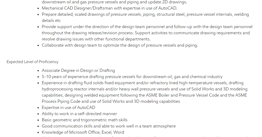 Oil &Gas Vacancies Mechanical CAD Engineer / Draftsman ExxonMobil