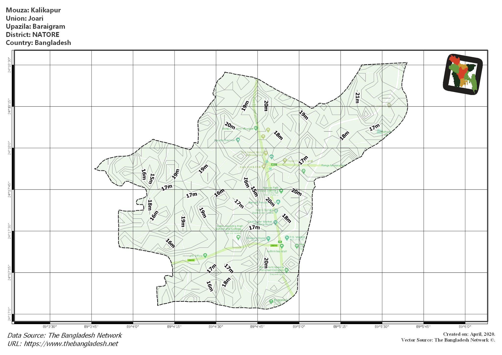 Map of Kalikapur Mouza of Baraigram Upazila, NATORE, Bangladesh.
