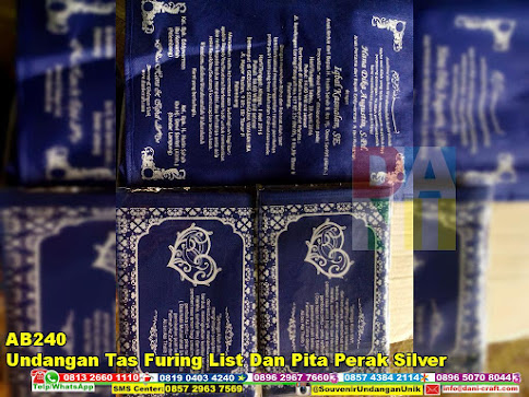 jual Undangan Tas Furing List Dan Pita Perak Silver