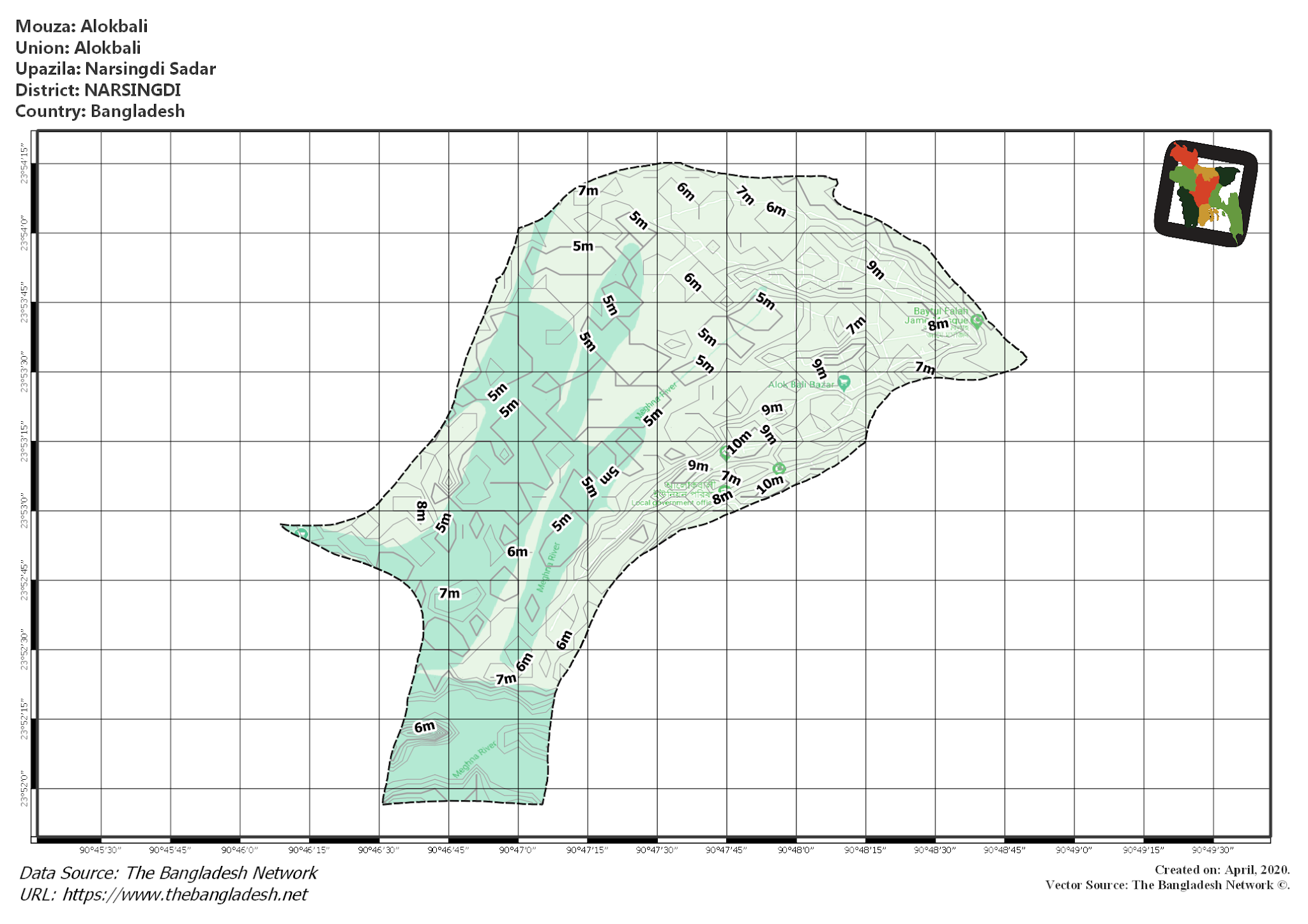 Map of Alokbali Mouza of Narsingdi Sadar Upazila, NARSINGDI, Bangladesh.