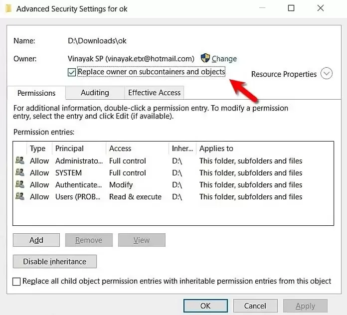 Replace owner on subcontainers and objects Replace owner on subcontainers and objects