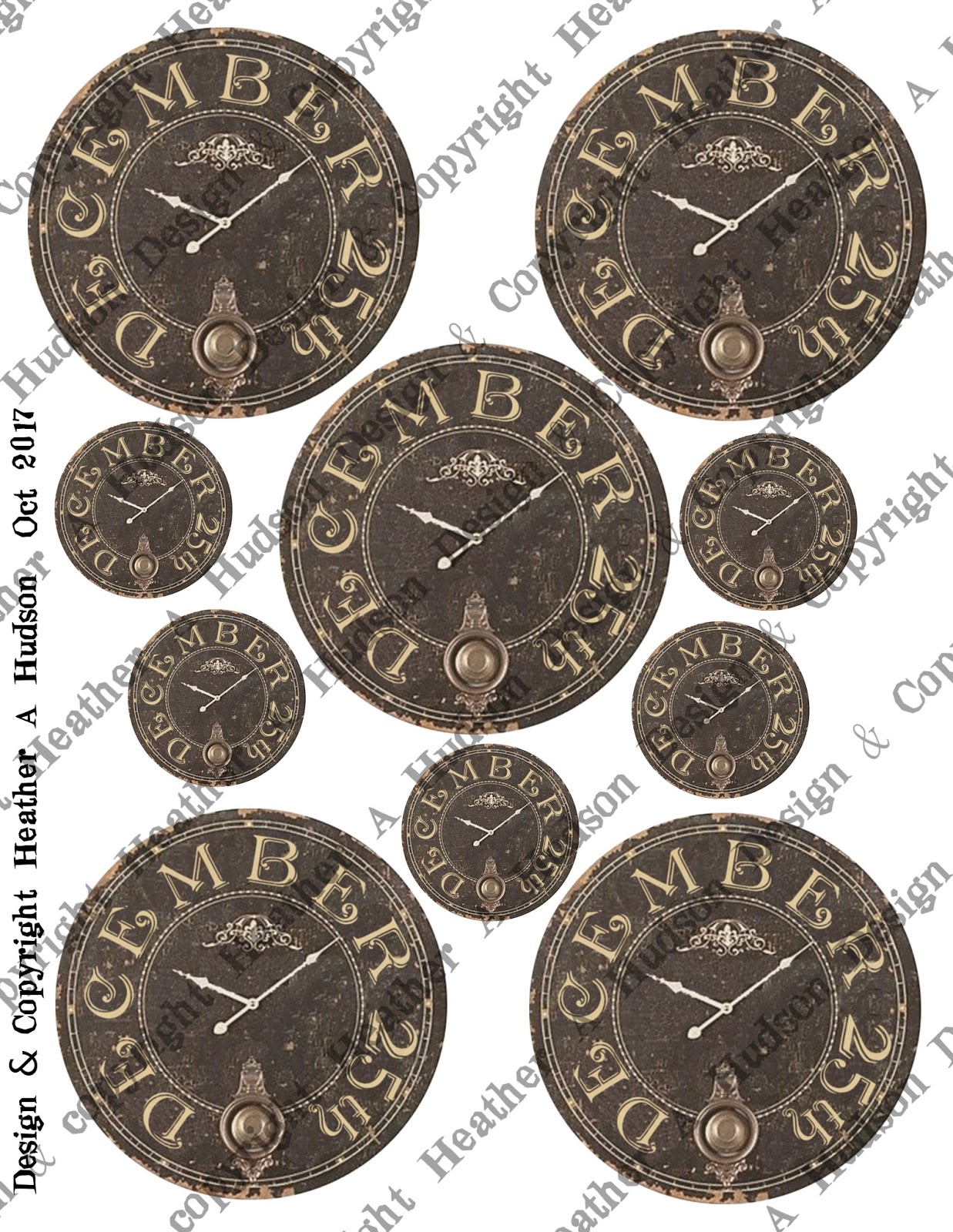 Heather A Hudson New Vintage December Calendar Digital Collage Sheet Set