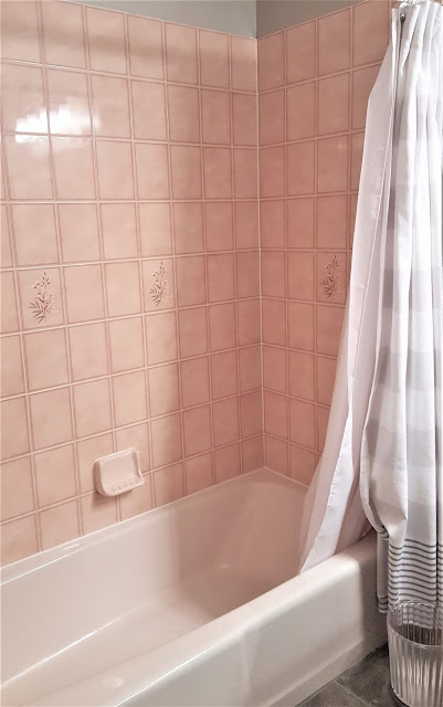 What to do with a bathroom you hate when the reno has to wait - pink tile 3 www.BoHoHome.com @bohosusan