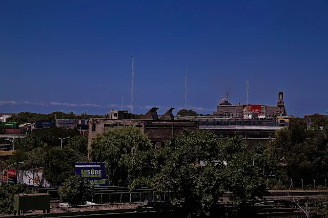 Una vista de árboles cerca de las vías del ferrocarril