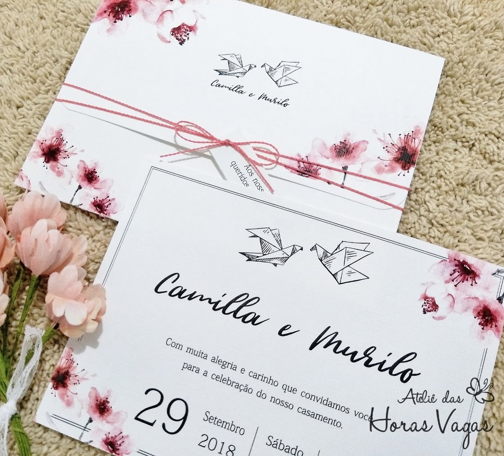 Convite casamento cerejeira floral - Atelie da Lola Conviteria - convites  casamento debutante bodas